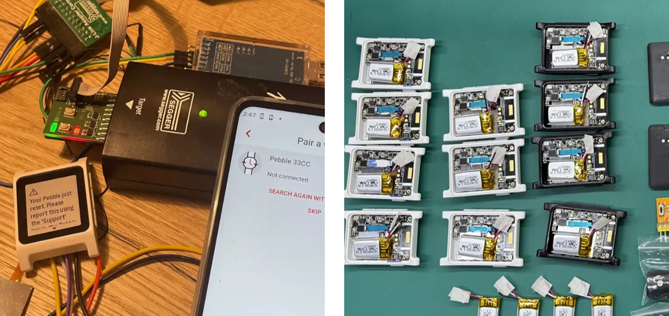 Left: Core 2 Duo running PebbleOS - Right: Engineering samples